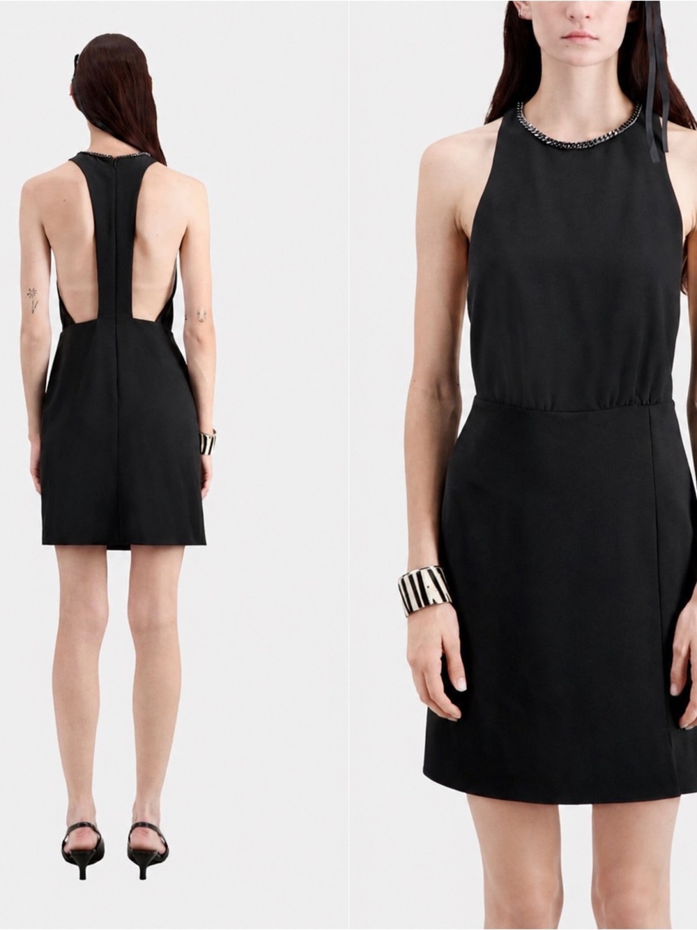 NWT - The Kooples Crepe Star Chain Collar Open Back Mini Dress